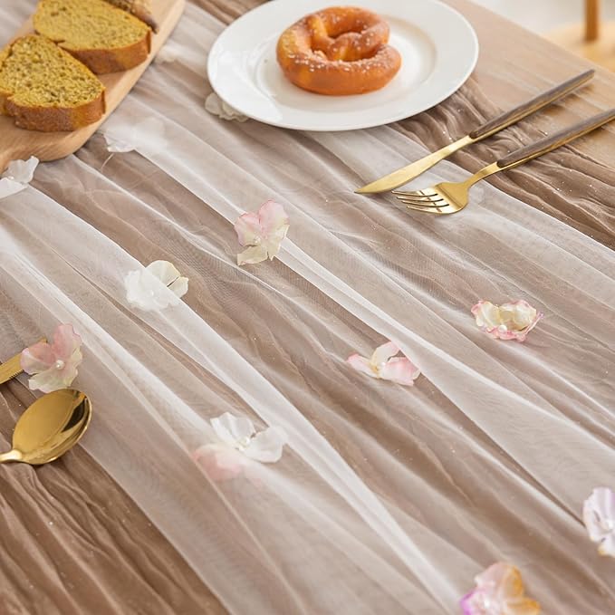 Romantic Artificial Floral Table Runner 10ft Gauze Tulle Lace Table Runner Set - Image 5