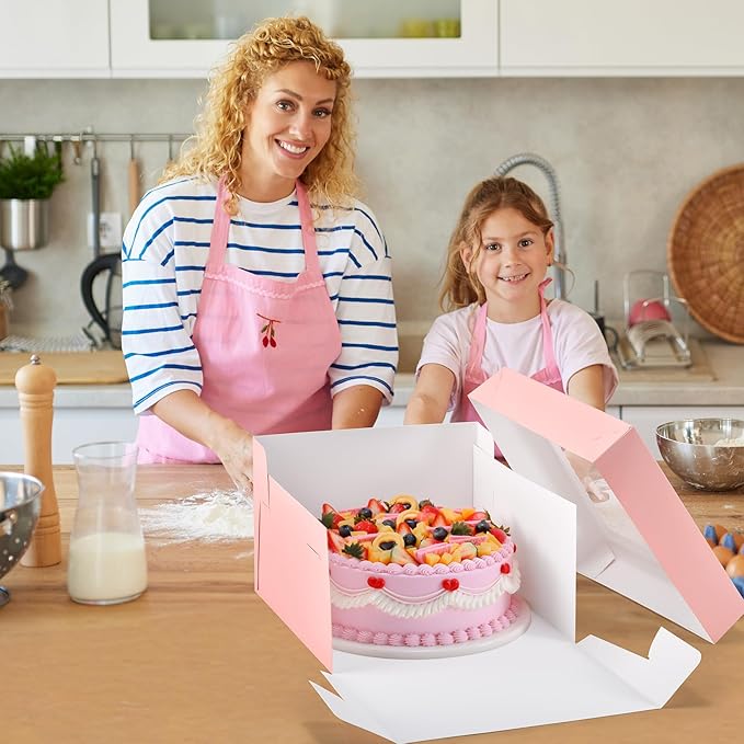 12Pcs Cake Boxes, Large Pink Disposable Tier Cake Containers - Image 2