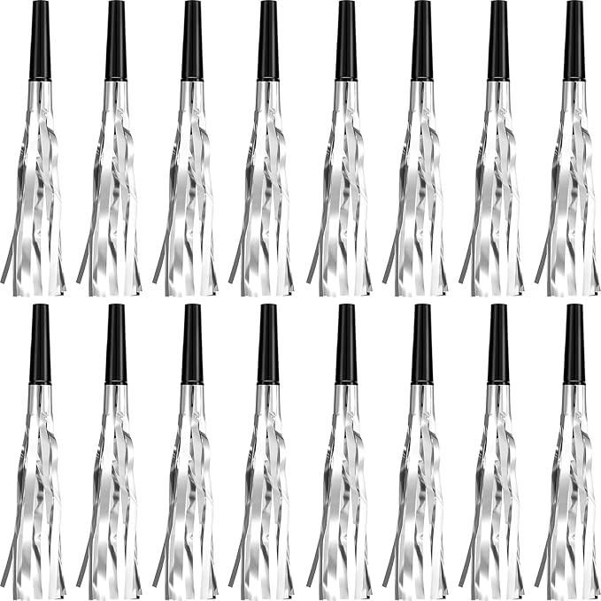 Skylety 24 Pcs Noise Makers Party Favors Silver Blowers Glitter Noise Makers by Skylety