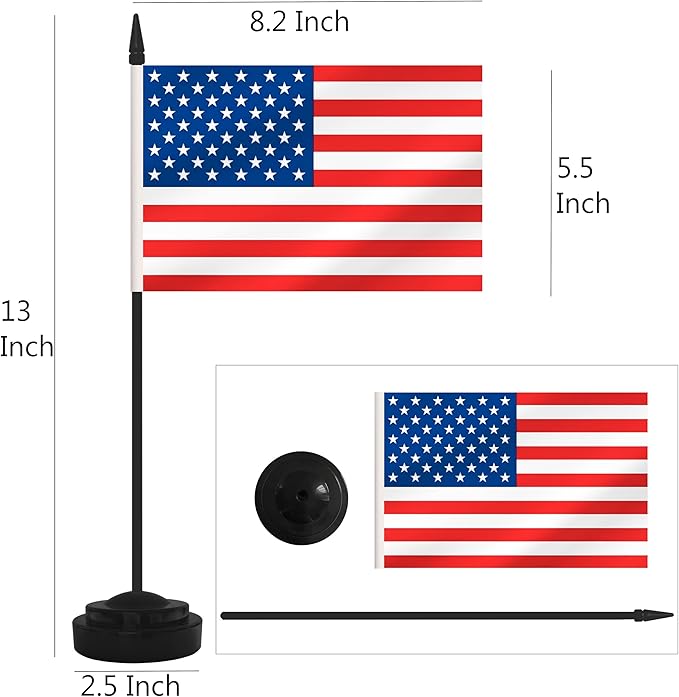 2 Pack USA Desk Flag Set, American Desktop Small Miniature Table Office Flag - Image 2