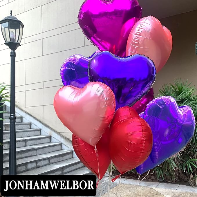 Jonhamwelbor 20Pcs 18 inch Purple Foil Mylar Heart Shape Balloons Decorations - Image 4