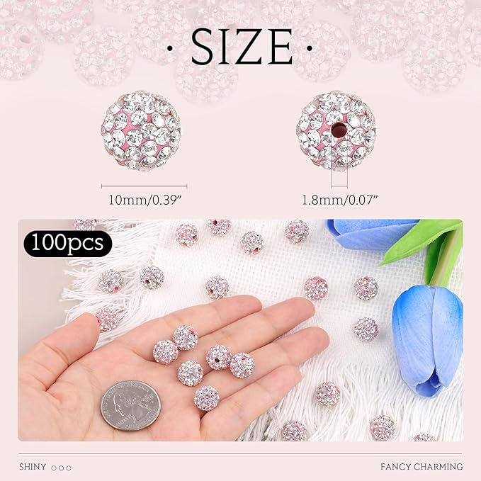 100pcs 10mm Rhinestone Beads for Jewelry Making, Sparkle Crystal Clay Christmas - Image 2