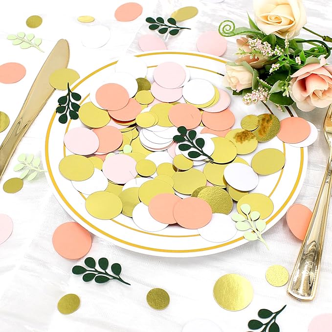 300PC Sage Green Gold Pink Round Dots Confetti - Image 3
