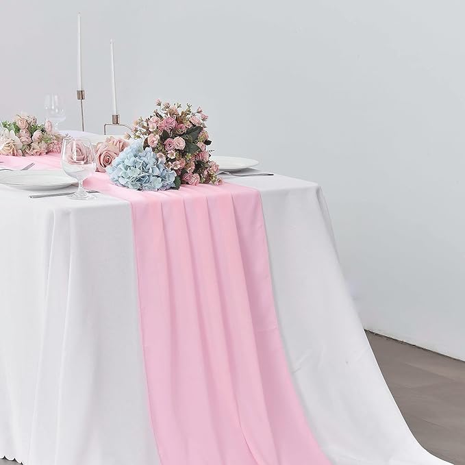 5 Pack 10Ft Pink Chiffon Table Runner Sheer 29x120 Inch - Image 6