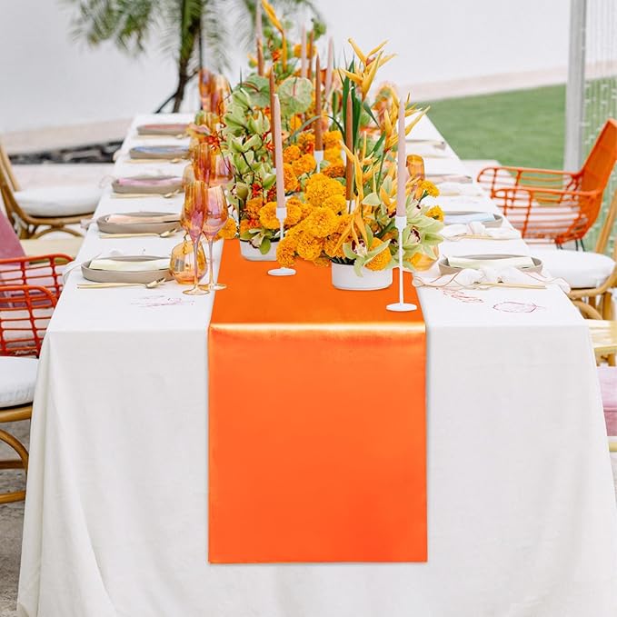 10 Pack Satin Table Runner 12 x 108 Inch Long Orange Silk Table Runner - Image 6