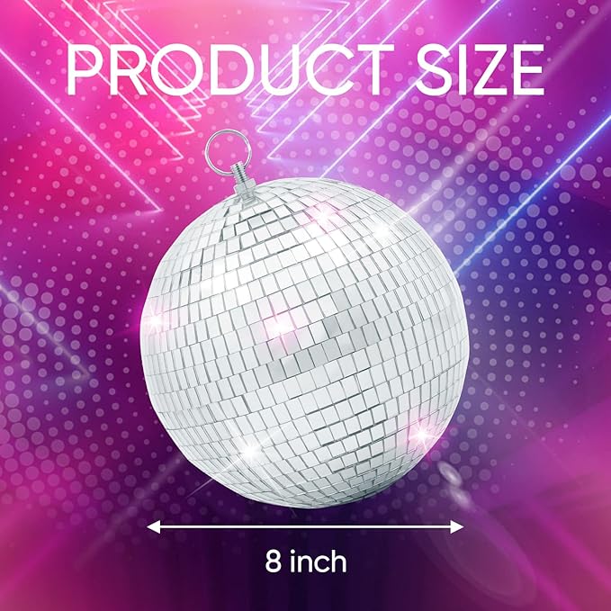 Mirror Disco Ball Decor with Hanging Ring 8" Large Silver Disco Ball Ornament - Image 2