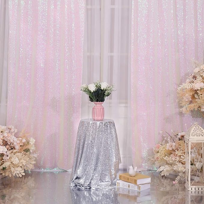 Juya Delight White Iridescent Backdrop Curtain, Sequin Photography Backdrop - Image 2