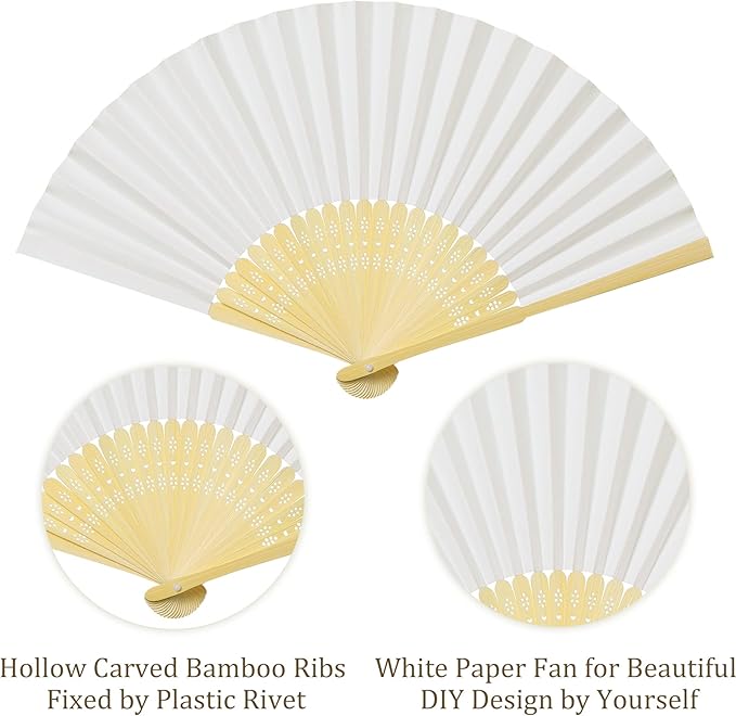 Coucoland 100 Pcs White Bamboo Folding Handheld Fan Hand fan - Image 3