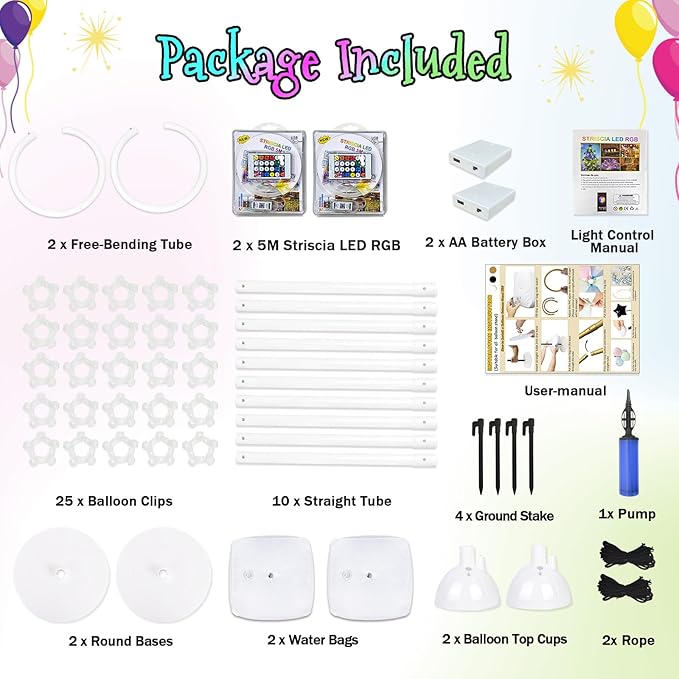 AerWo Lighted Balloon Arch Kit 8.2FT & 6FT, Free Bending Top Half Balloon Arch - Image 4