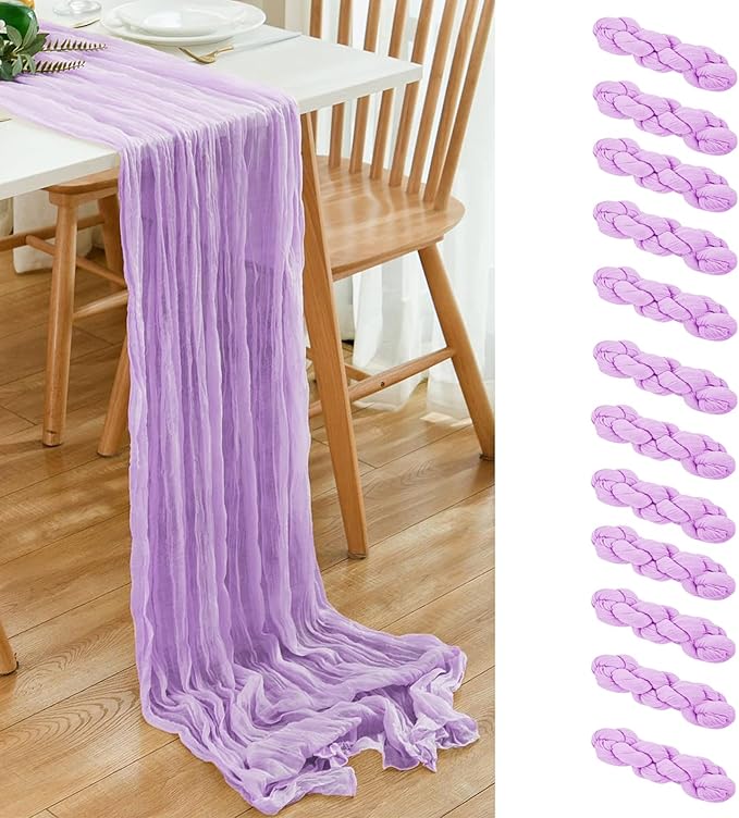 12 Pack Lavender 10 Ft Cheesecloth Table Runner 20x120 Inch Boho Wrinkled Sheer by Dspoot