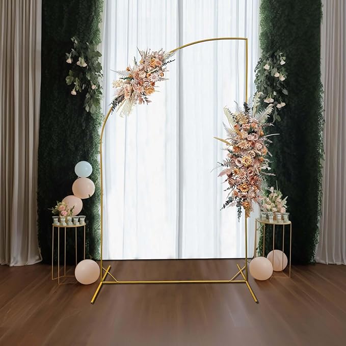 Tableclothsfactory 8ft Gold Metal Wedding Arch Chiara Backdrop Stand, Half Moon - Image 5