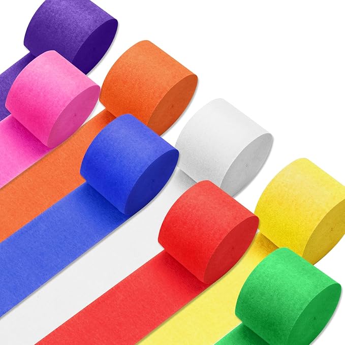 Crepe Paper Streamers 8 Rolls 656ft, Pack of Rainbow Assorted Colored Party by welcomePIGETALE
