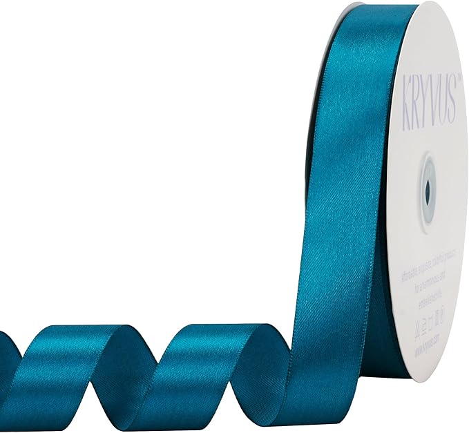 Turquoise Satin Ribbon 1 inch X Continuous 100 Yards, Single Face Polyester by Kryvusribbon