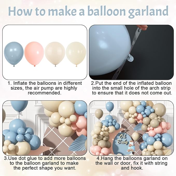 Gender Reveal Balloon Arch Kit 115Pcs Dusty Blue Blush Balloons Garland Boho - Image 8