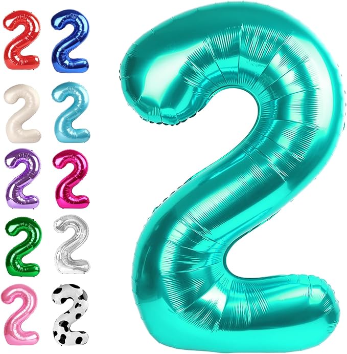 Big 40 Inch Teal Blue 2 Number Balloon Birthday Decoration, Teal Blue Number 2 by Upgesy