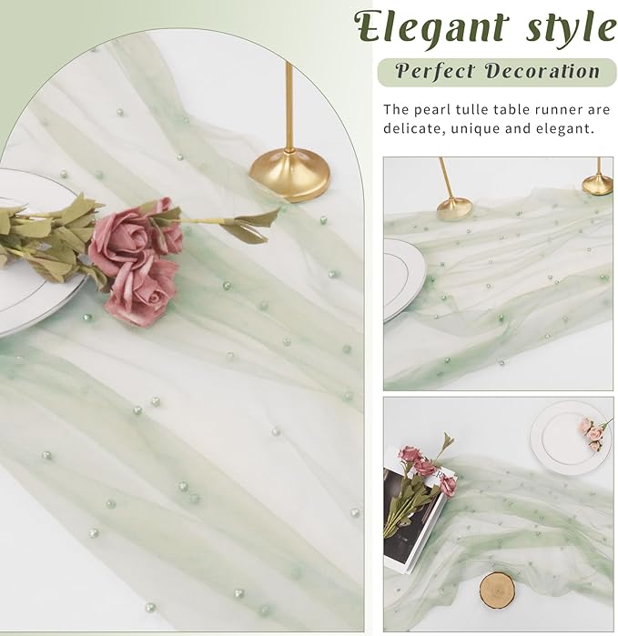 Pearl Table Runner 29 x 120 Inch Tulle Fabric Lace Table Runners Boho Rustic - Image 4