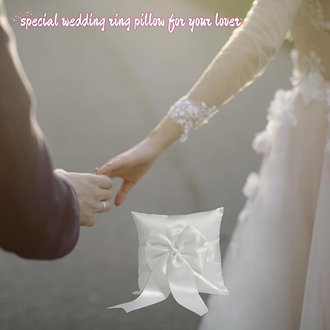 Ivory Ring Bearer Pillow, Satin Finish Bowknot Ring Pillow - Image 6