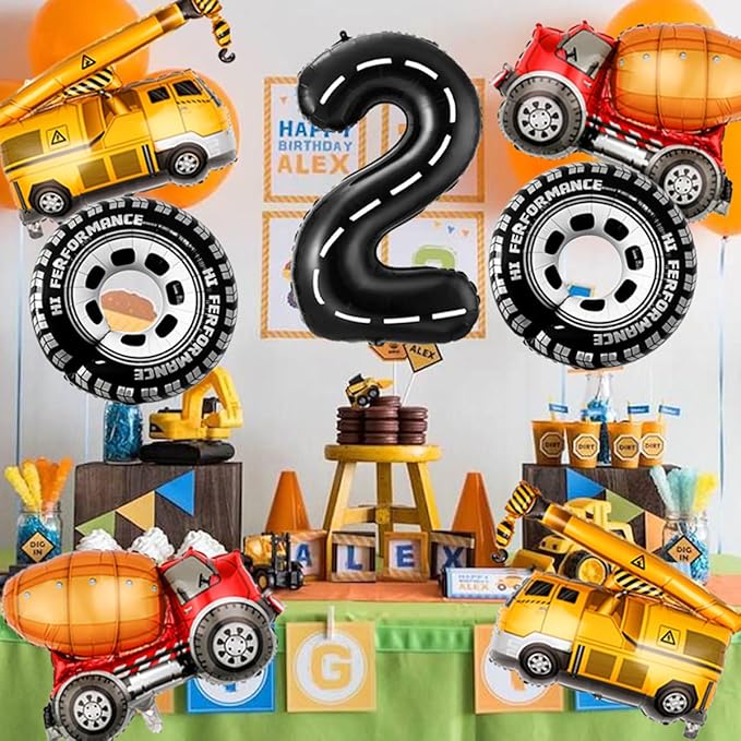 2nd Birthday Decorations for Boys Construction Balloons 40inch Number 2 - Image 7