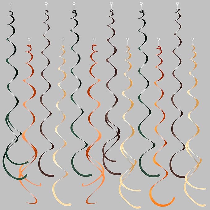 36 Pcs Green Brown Orange Beige Hanging Swirl Decorations Felt Swirl Streamer by pinkblume