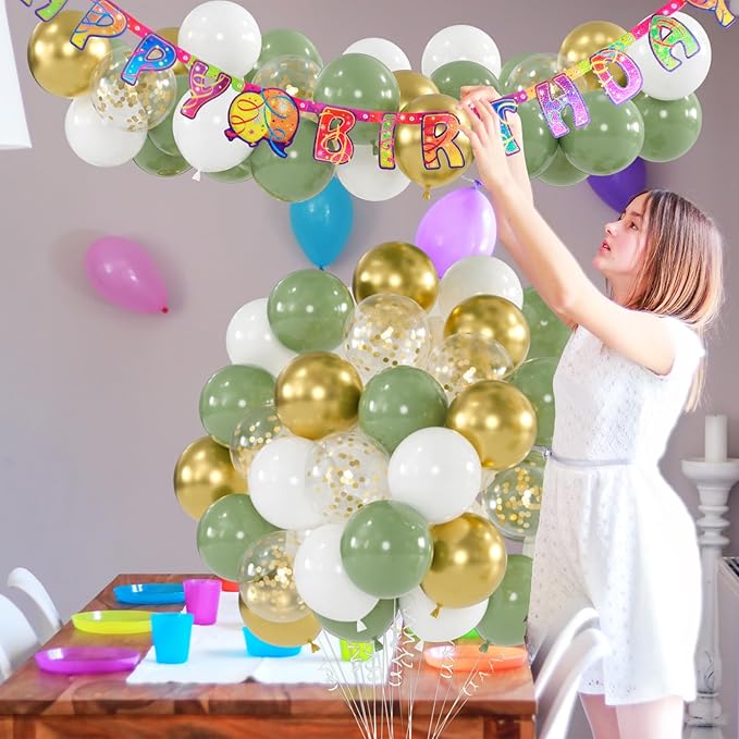 100pcs Sage Green & Gold Balloons Kit - Image 4