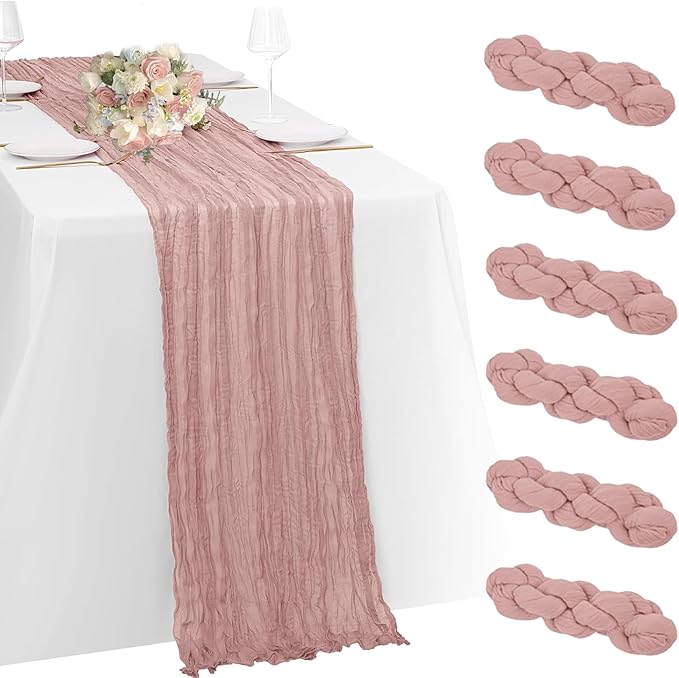 6 Pack Dusty Pink Cheesecloth Table Runner 23x120 inch Rustic Boho Gauze Table by Unknown