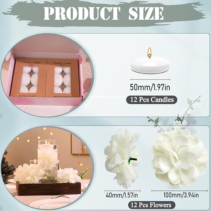 24 Pcs Floating Candles for Centerpieces and Floating Flowers Artificial - Image 3