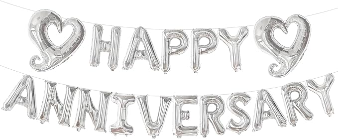 KatchOn, 18 Inch | Silver Happy Anniversary Balloon Banner | Heart Balloons - Image 8