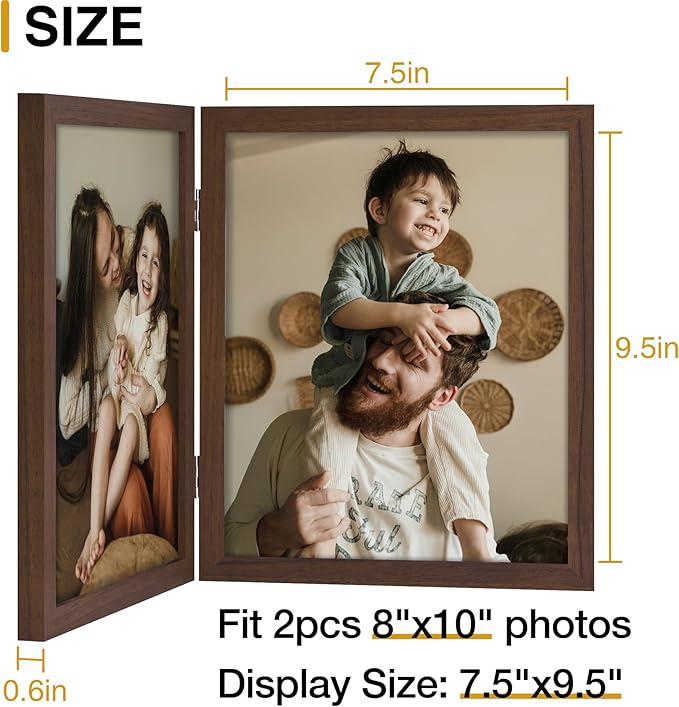 decorUhome Double 8x10 Picture Frame Vertical, Engineered Wood Bifold Photo - Image 3