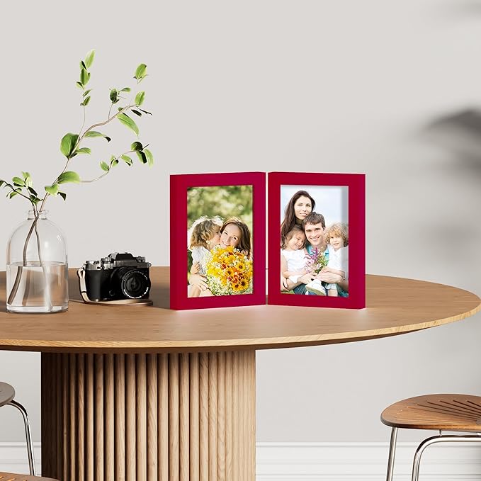 decorUhome Double 5x7 Picture Frame Vertical, Engineered Wood Bifold Photo Frame - Image 6