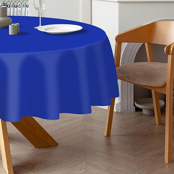 QIKSION Dark Blue Round Tablecloth 6 Pack, 84 Inch Plastic Table Cover - Image 3
