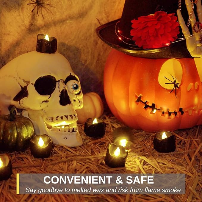 Homemory 24-Pack Halloween Black Dripping Flameless Tea Lights, Battery - Image 7