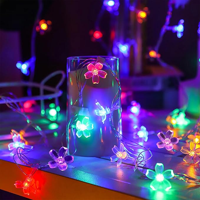 Battery Operated and USB Plug in Fairy Flower String Lights, 10ft 30 LED Cherry - Image 3