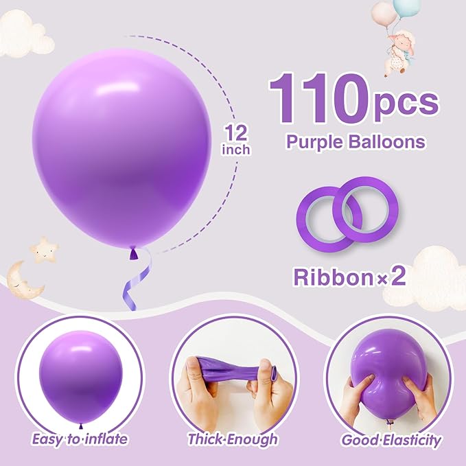 110pcs Purple Balloons 12 Inch Dark Purple Latex Balloon Arch Kit - Image 2