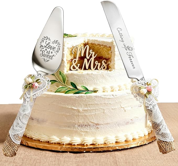 Wedding Cake Knife and Server Set – Rustic Lace Burlap Handle, Stainless Steel by Unknown