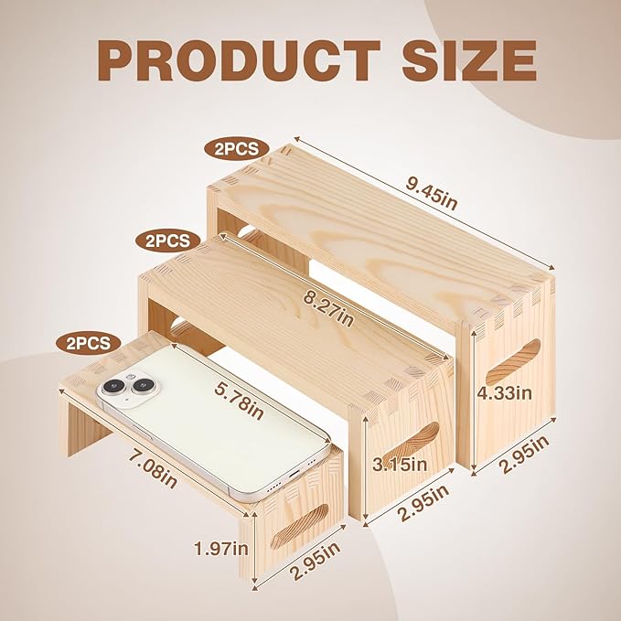 6 Pcs Wood Risers Display Stands, 2 Set Wooden Risers - Image 2
