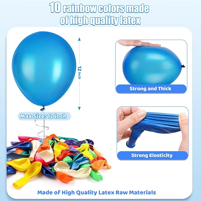 120 Pack Balloons Assorted Color 12 Inches Rainbow Latex Balloons, 10 Bright - Image 3