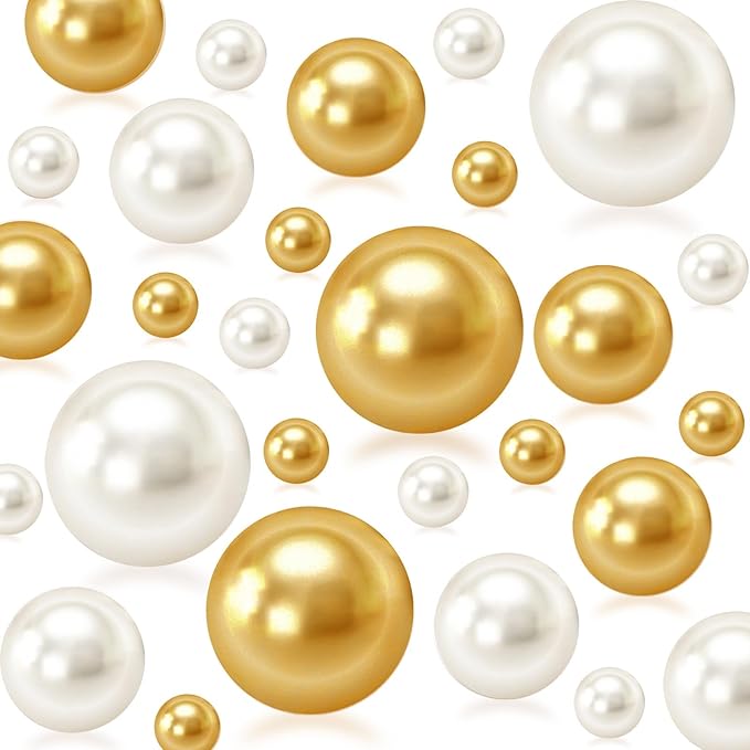 150Pcs Cream&Gold Polished No Hole Faux Pearl Beads by Cusmation