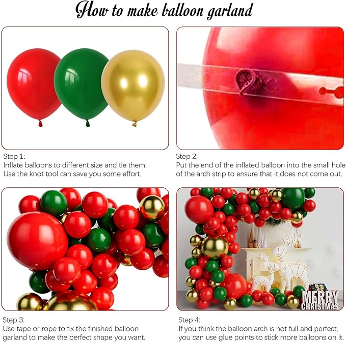 Red Green and Gold Balloon Garland Kit - Image 3