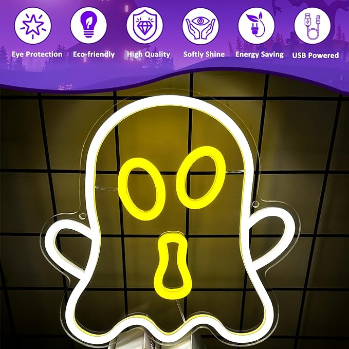 Halloween White Ghost Neon Sign Halloween, USB Halloween Neon LED Light - Image 5