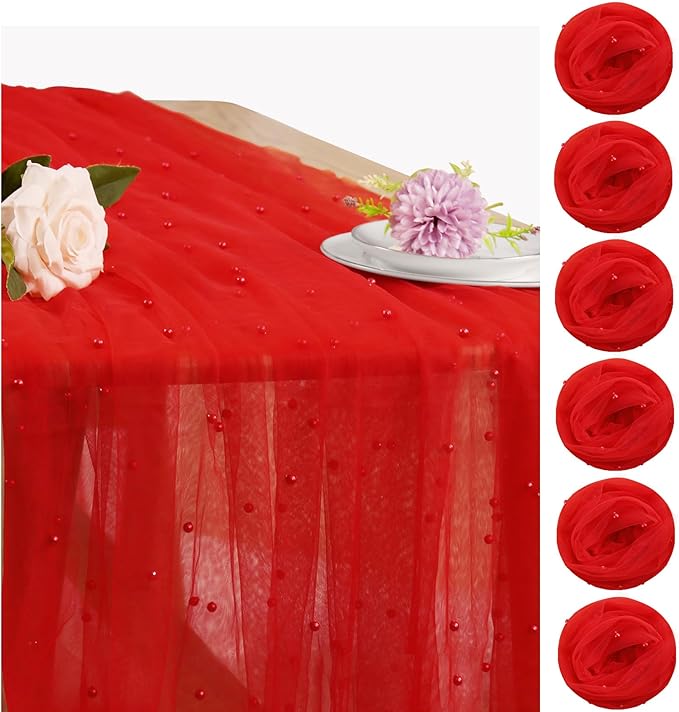 Set of 6 Pearl Table Runner 29 x 120 Inch Tulle Fabric Lace Table Runners Boho by JALANCY