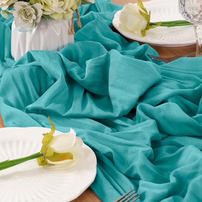 Teal Table Runner Cheesecloth Table Runner 4 Pack 10FT Farmhouse Table Runners - Image 4
