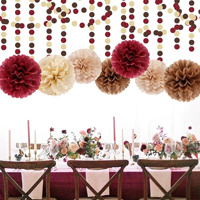 Boho Baby-Shower Burgundy-Brown Champagne Party-Decorations - Image 5
