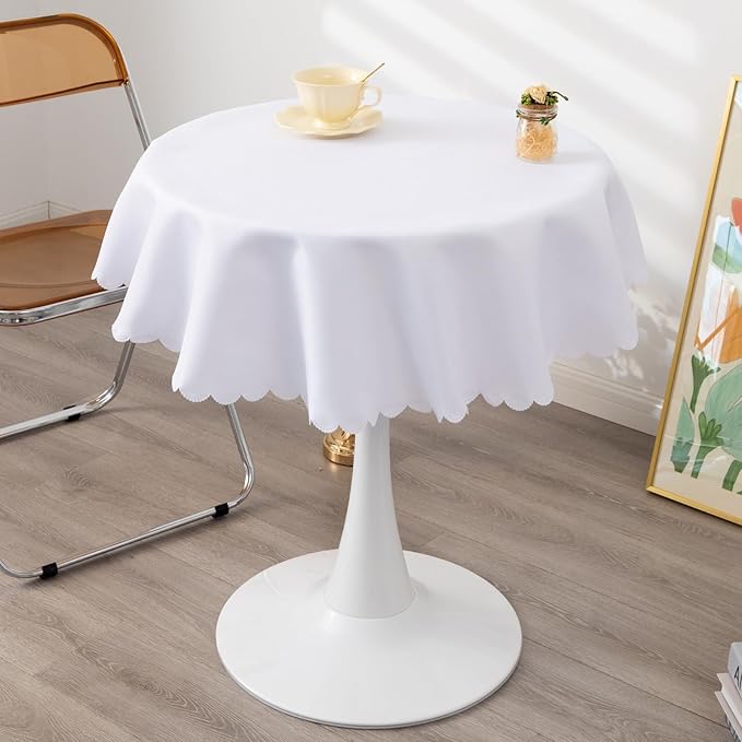 Round White Tablecloth 48 Inch Polyester Fabric Washable Table Cloth Decorative - Image 2
