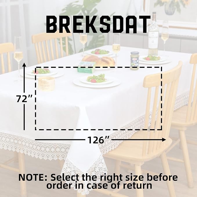 White lace Premium Rectangle Farmhouse Tablecloth Waterproof OilProof - Image 5