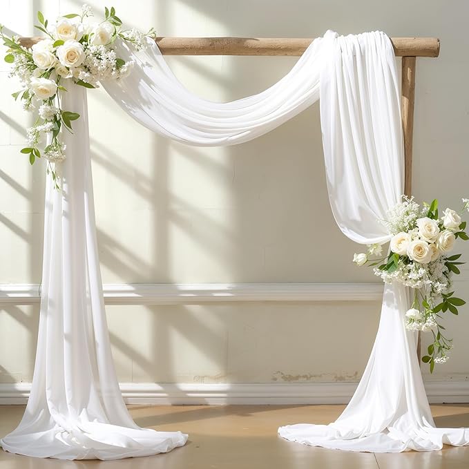 Wedding Arch Draping Fabric, 2 Panels 18FT White Wedding Arch Drapes Chiffon by Partisky