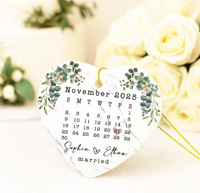 Love Signal Married Calendar Ceramic Ornament, Mr Mrs 2025 Ornaments Custom - Image 5