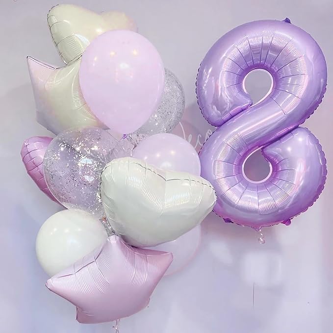 Light Purple Number 8 Balloons, 40 Inch Giant Dusty Pastel Purple Mylar Foil - Image 6