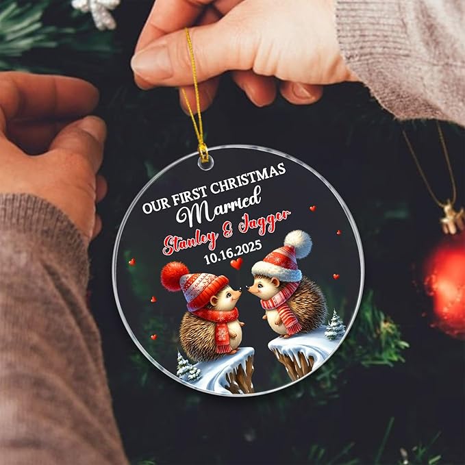 Our First Christmas Married Ornament, Custom Date/Name Mr & Mrs Hedgehog - Image 4