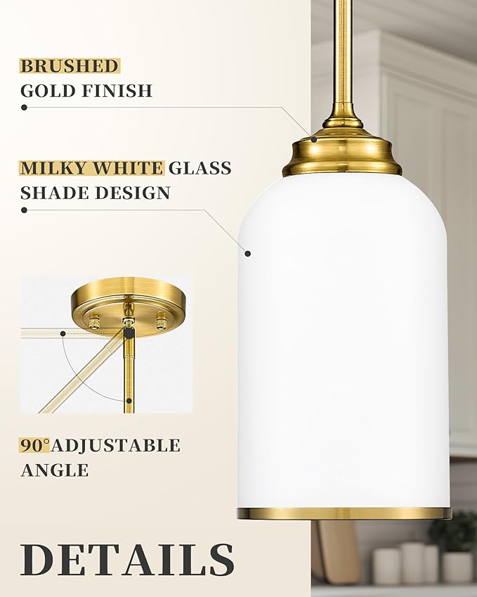 LIROUVET 2 Pack Pendant Lights, Vintage Hanging Lamp, Brushed Gold Pendant - Image 2