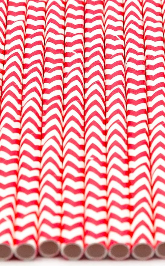 Pack of 900 Red Chevron Biodegradable 4-Ply Paper Drinking Straws - Image 3